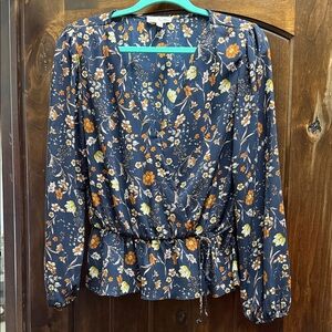 Nine Britton Navy and Orange Floral Blouse